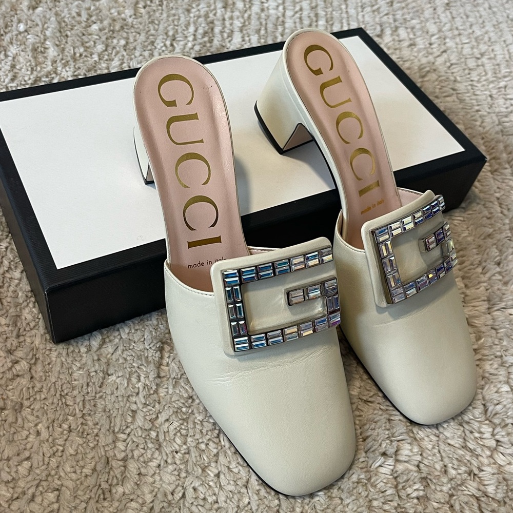 NWT Gucci Crystal Square G Madelyn Mules